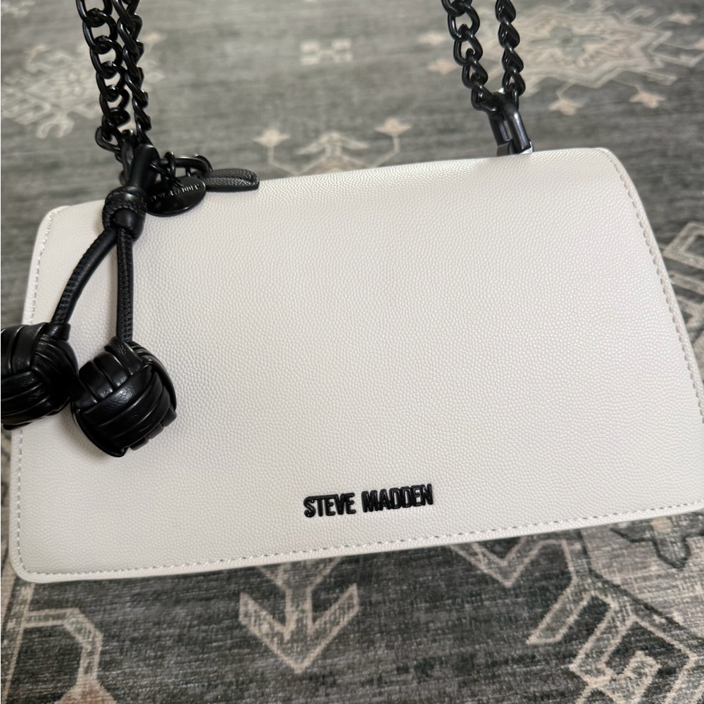 Steve Madden White and Black Crossbody Bag with Cherry Bag Charm
